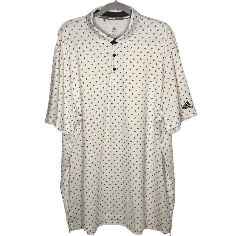 Adidas White Golf Polo Shirt Mens 2XL Performance Business Casual All Over Print